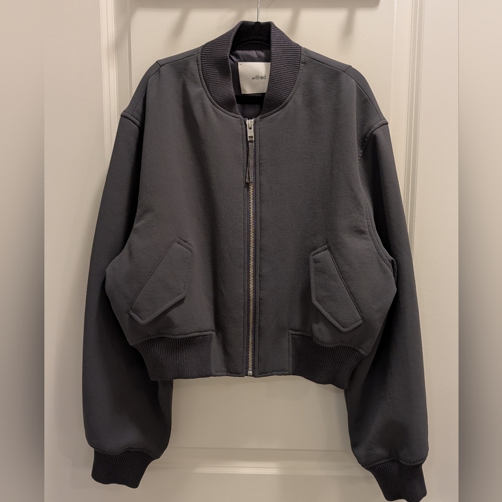 Aritzia Wilfred Medina Cropped Bomber Jacket - Coal Grey, Size XS - Picture 2 of 10